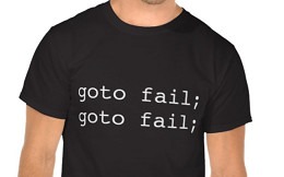 Shirt with goto fail; goto fail; on the front
