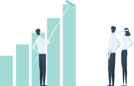Illustration of someone painting a rising graph while two others watch